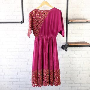 80's 90's Fit and Flare Midi Dress | Pink Magenta